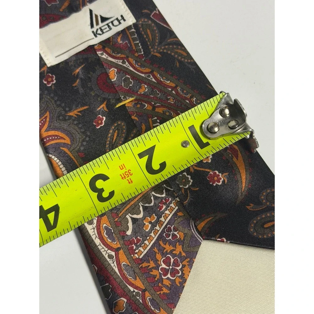 VTG Ketch Necktie Black Paisley Floral Retro Formal Wedding Career Mens OS